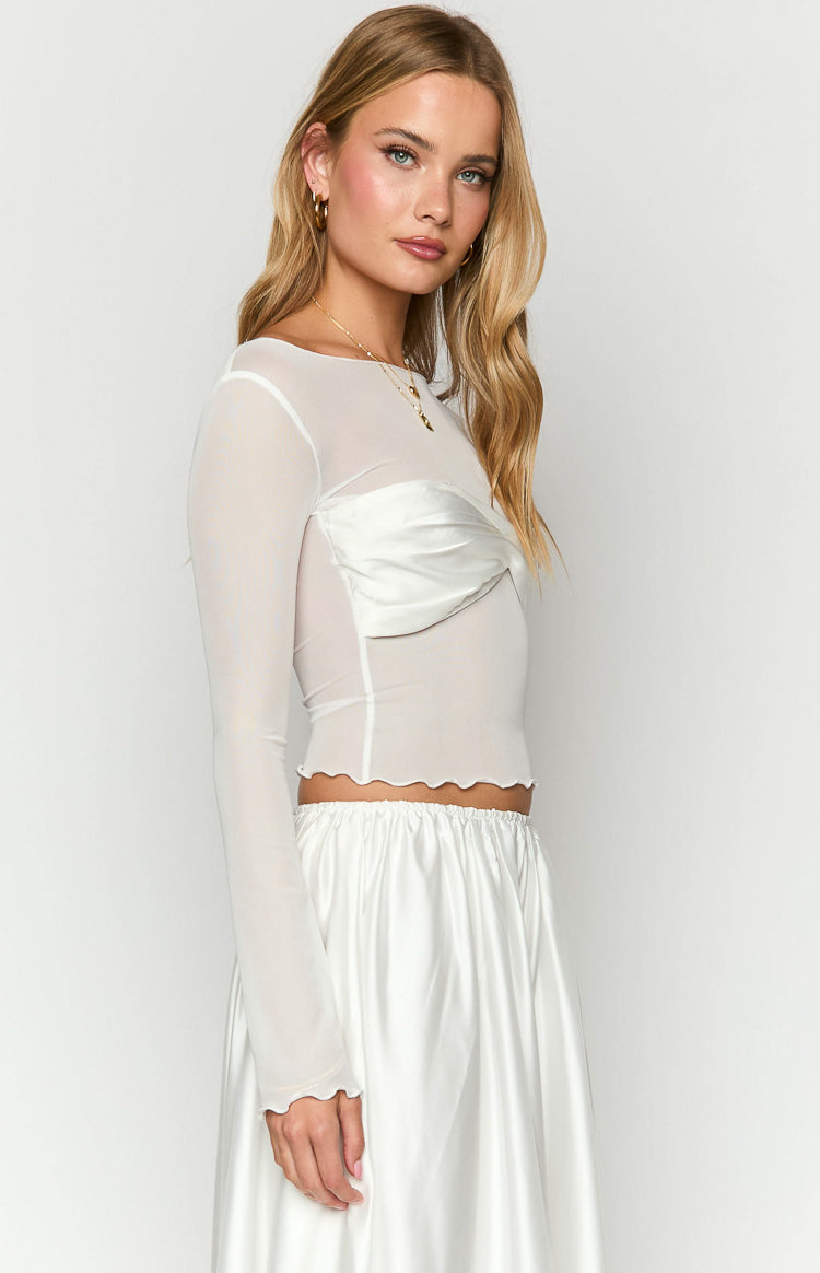 Alonza White Long Sleeve Top-Vavasi.All Rights Reserved.