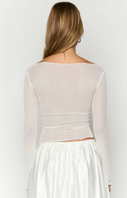 Alonza White Long Sleeve Top-Vavasi.All Rights Reserved.