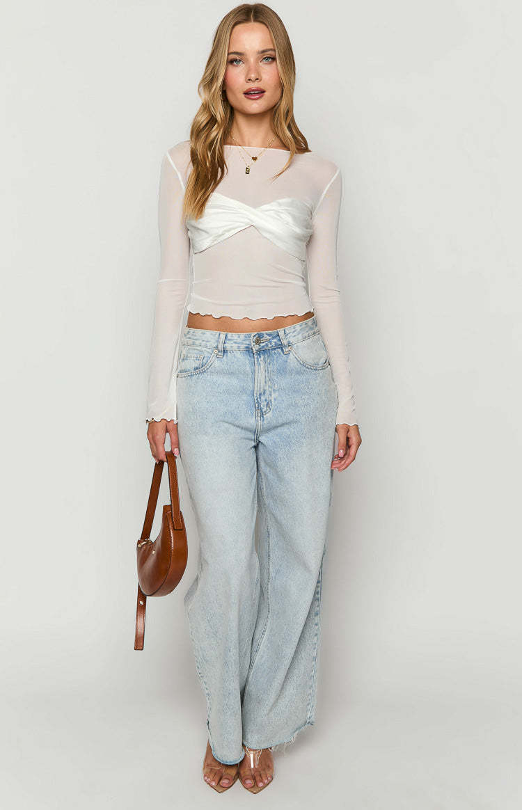 Alonza White Long Sleeve Top-Vavasi.All Rights Reserved.