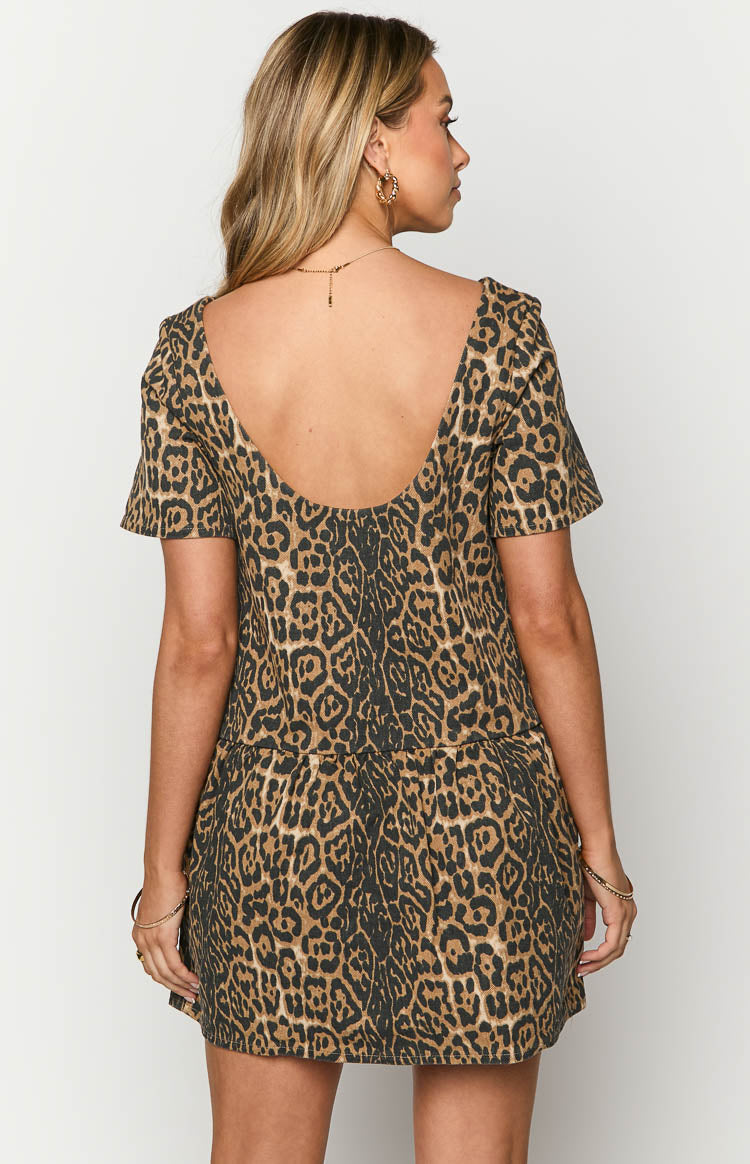 Amee Leopard Print Denim Mini Dress-Vavasi.All Rights Reserved.