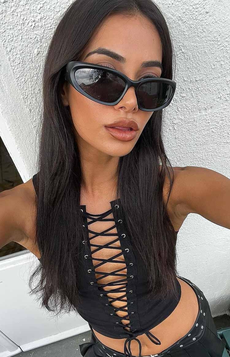 Nicola Black Lace Up Mesh Top-Vavasi.All Rights Reserved.