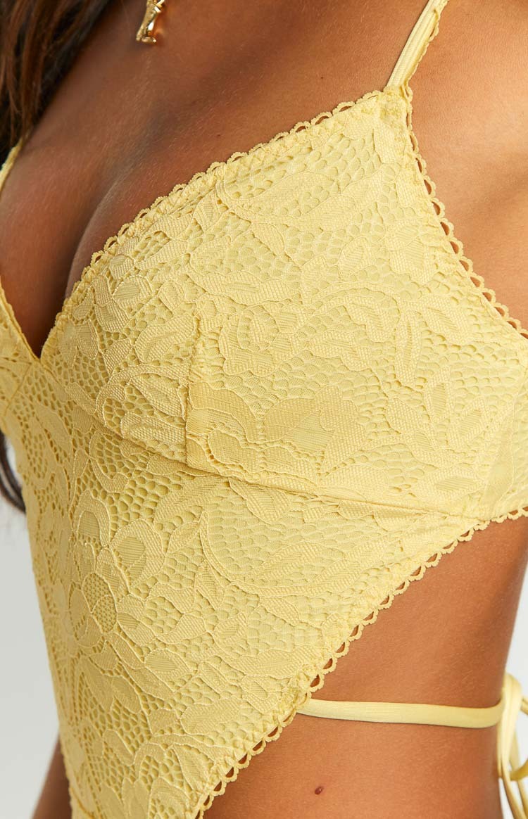 Amerie Yellow Lace Mini Dress-Vavasi.All Rights Reserved.