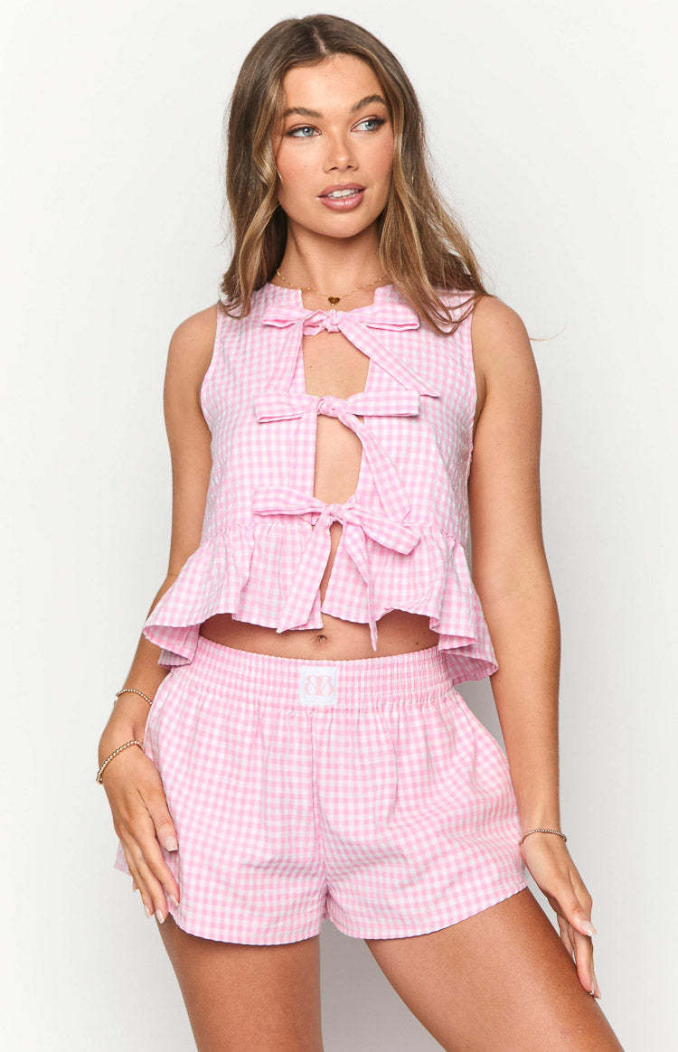 Baxter Pink Gingham Top-Vavasi.All Rights Reserved.