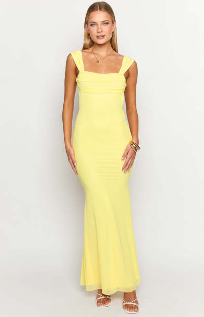 Beverley Yellow Mesh Maxi Dress-Vavasi.All Rights Reserved.