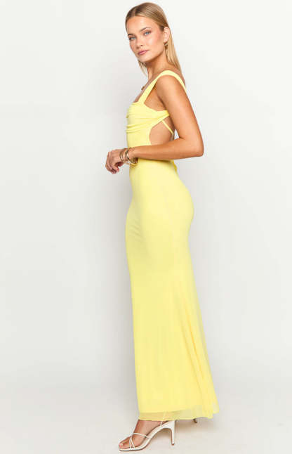 Beverley Yellow Mesh Maxi Dress-Vavasi.All Rights Reserved.
