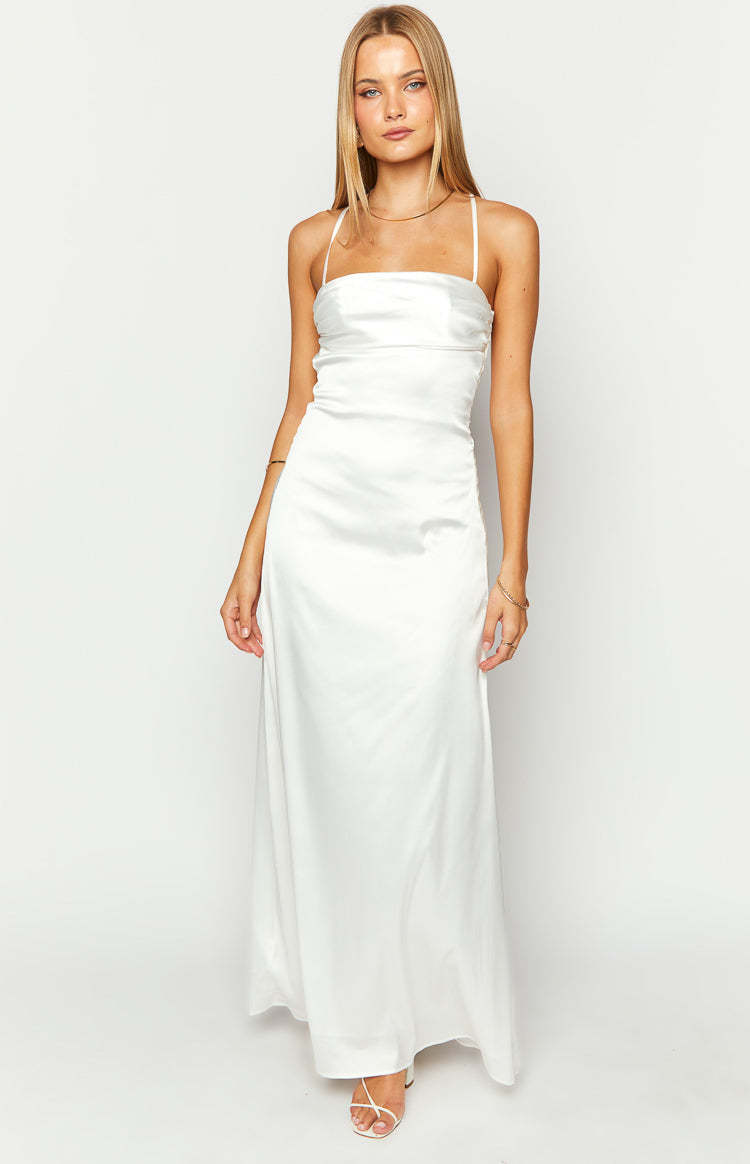 Blaise White Satin Maxi Dress-Vavasi.All Rights Reserved.