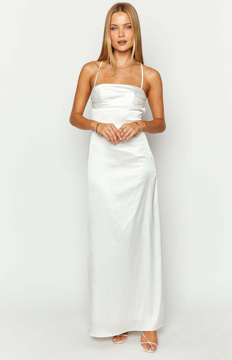 Blaise White Satin Maxi Dress-Vavasi.All Rights Reserved.