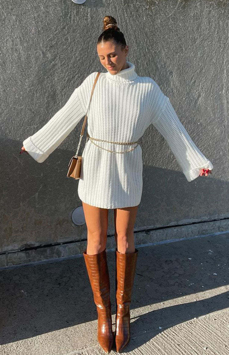 Bonnie White Sweater Dress-Vavasi.All Rights Reserved.