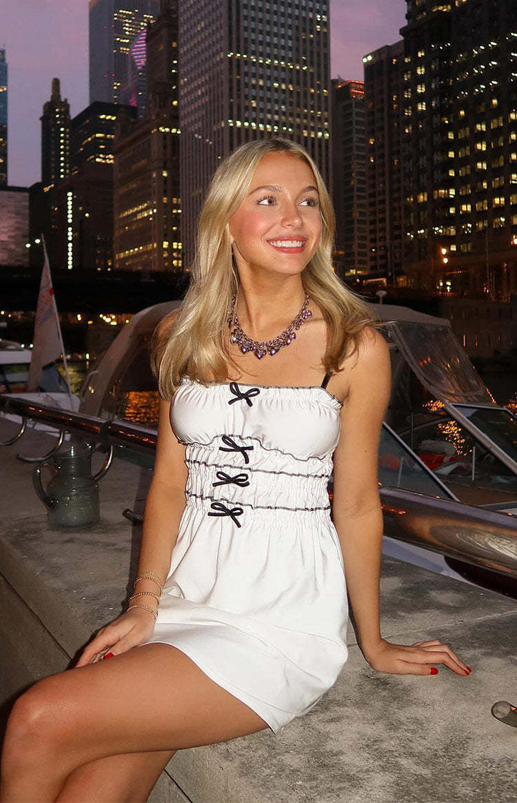 It Girl White Bow Mini Dress-Vavasi.All Rights Reserved.