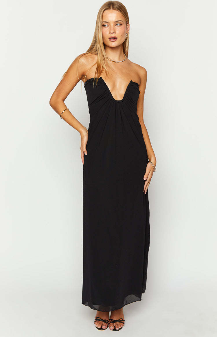 Braelyn Black Strapless Maxi Dress-Vavasi.All Rights Reserved.