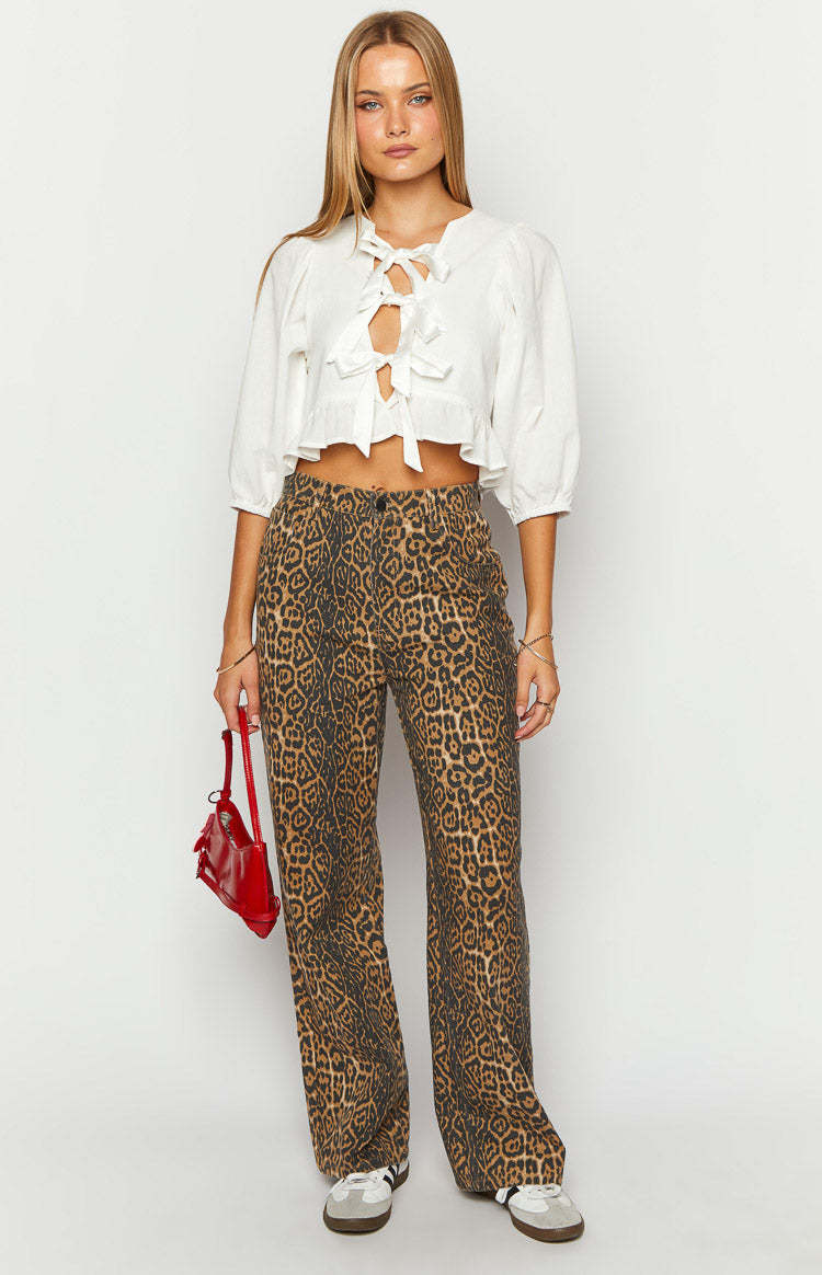 Brunet Leopard Print Straight Leg Jeans-Vavasi.All Rights Reserved.