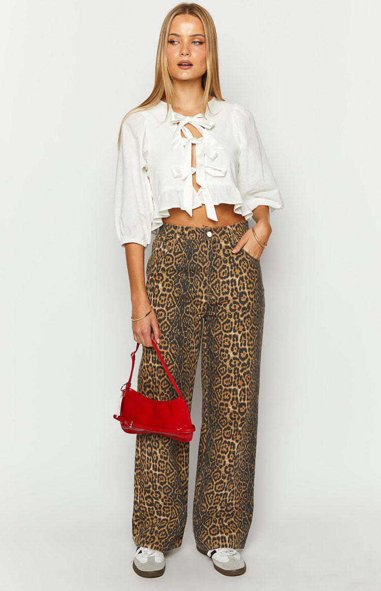 Brunet Leopard Print Straight Leg Jeans-Vavasi.All Rights Reserved.