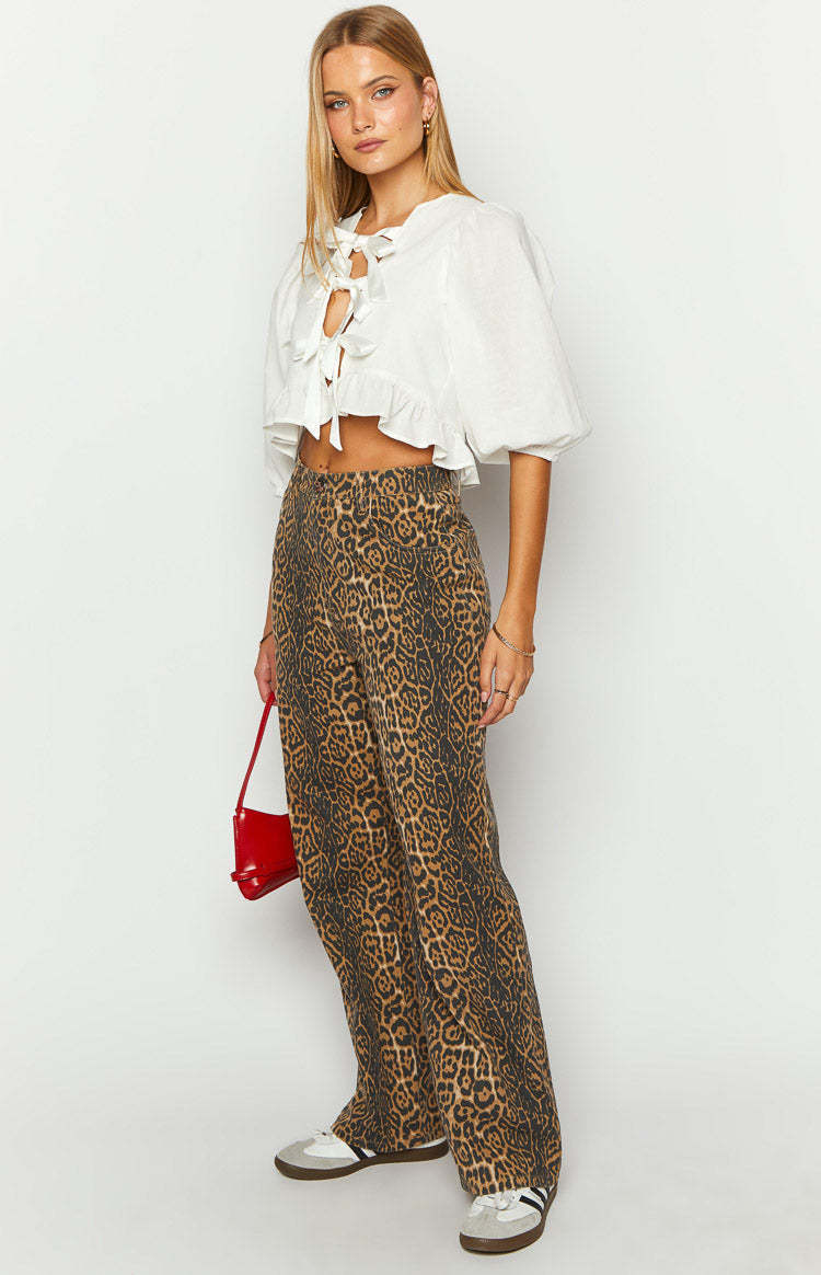 Brunet Leopard Print Straight Leg Jeans-Vavasi.All Rights Reserved.