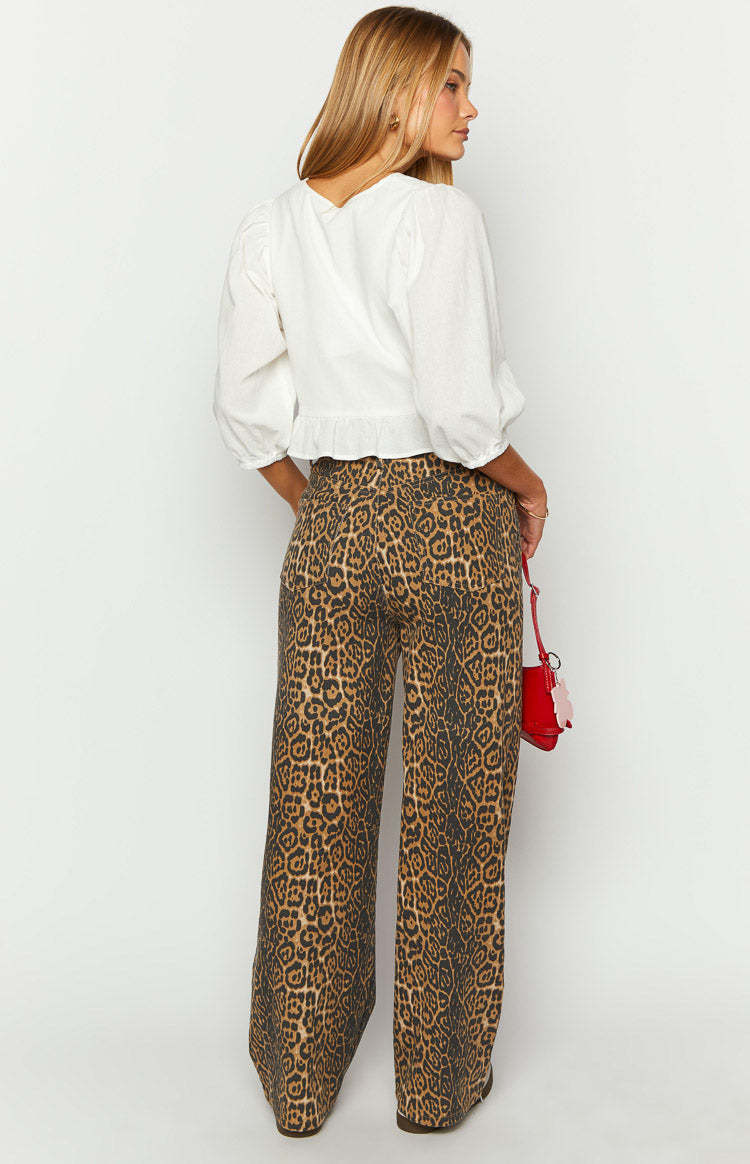 Brunet Leopard Print Straight Leg Jeans-Vavasi.All Rights Reserved.