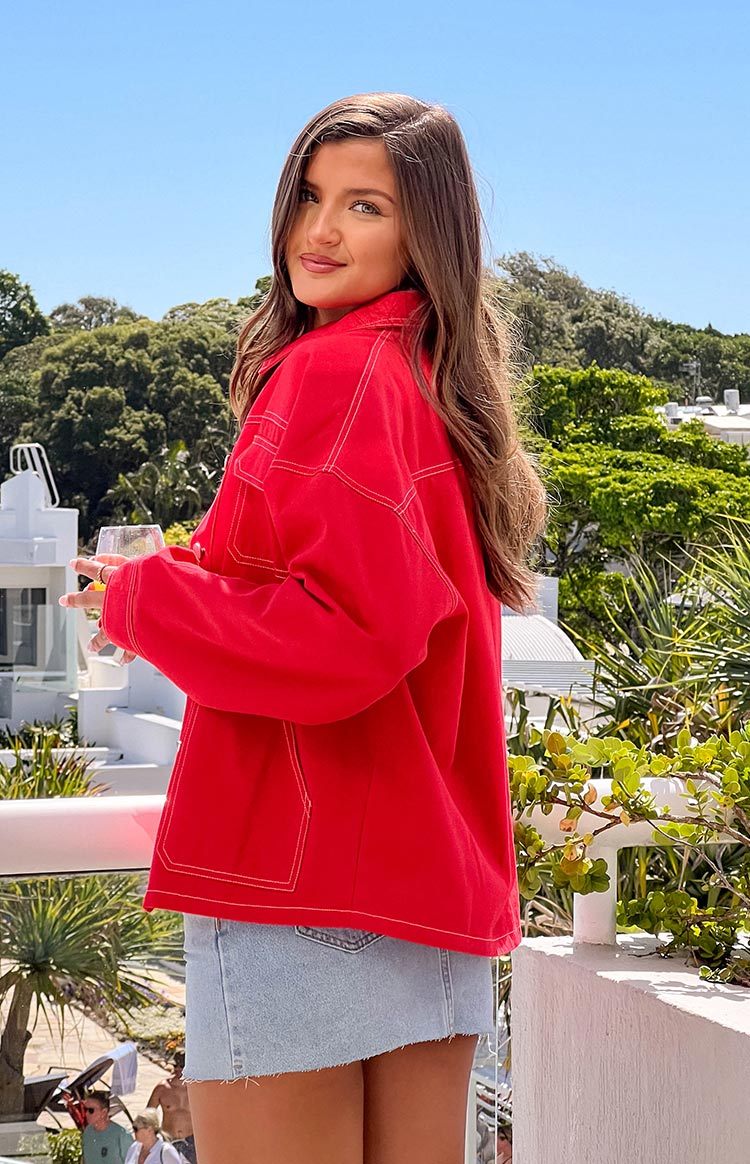 Callie Red Denim Jacket-Vavasi.All Rights Reserved.