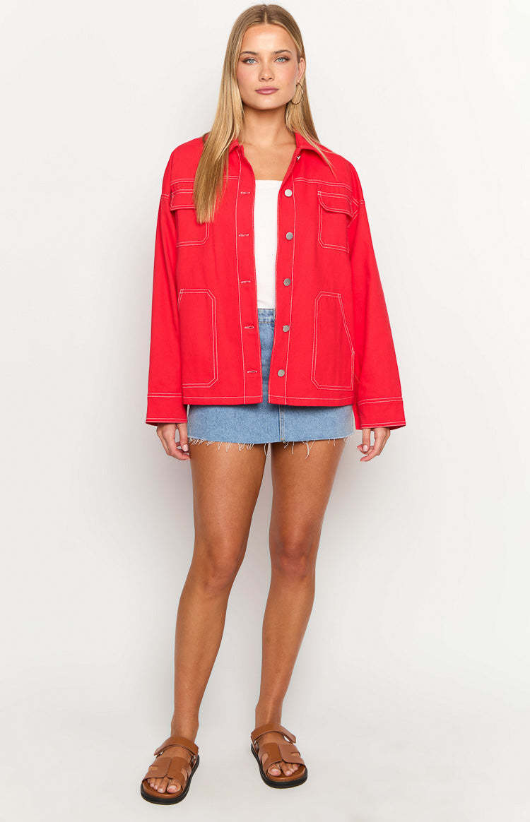 Callie Red Denim Jacket-Vavasi.All Rights Reserved.