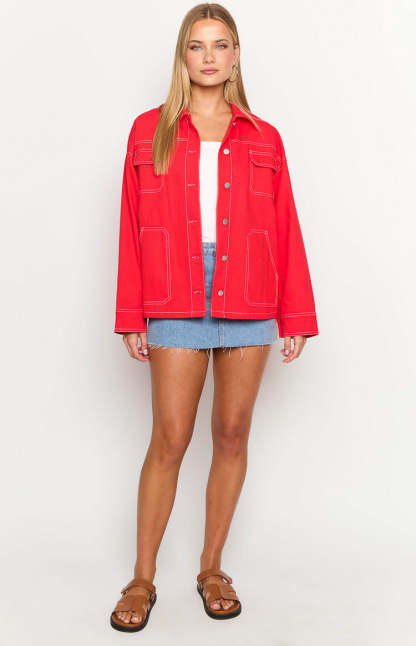 Callie Red Denim Jacket-Vavasi.All Rights Reserved.