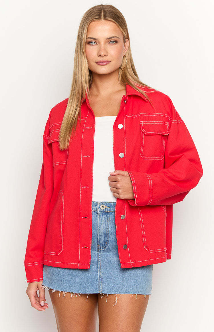 Callie Red Denim Jacket-Vavasi.All Rights Reserved.