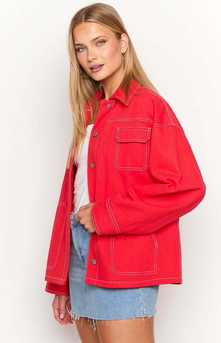 Callie Red Denim Jacket-Vavasi.All Rights Reserved.