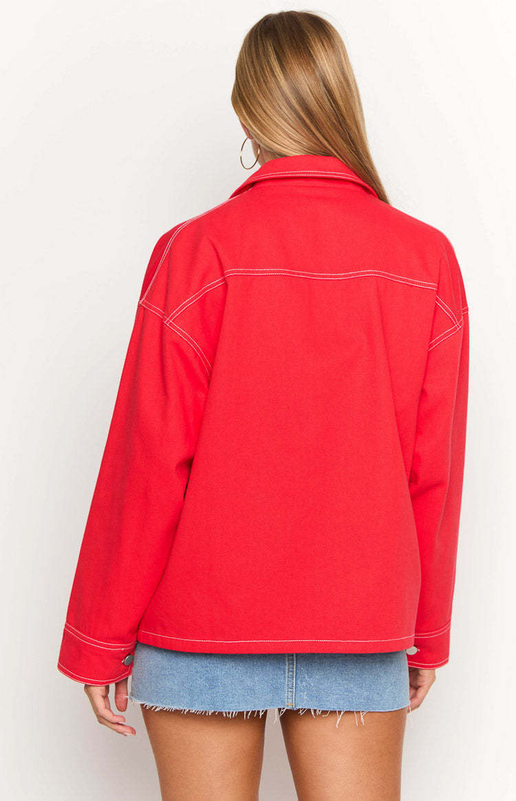 Callie Red Denim Jacket-Vavasi.All Rights Reserved.