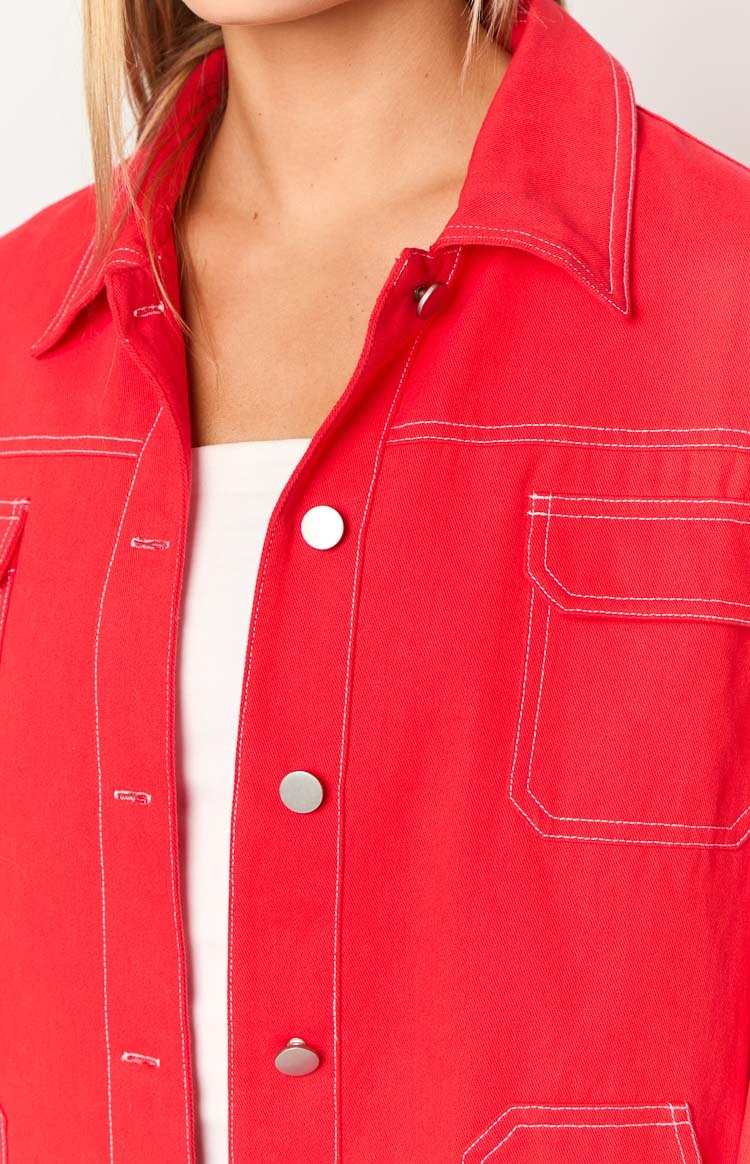 Callie Red Denim Jacket-Vavasi.All Rights Reserved.