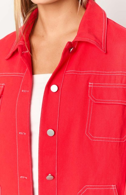 Callie Red Denim Jacket-Vavasi.All Rights Reserved.