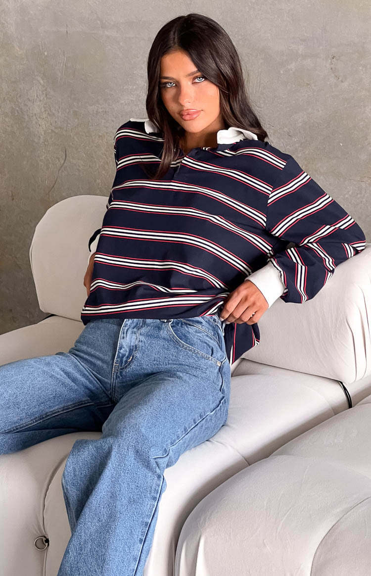 Carey Navy Striped Jersey-Vavasi.All Rights Reserved.