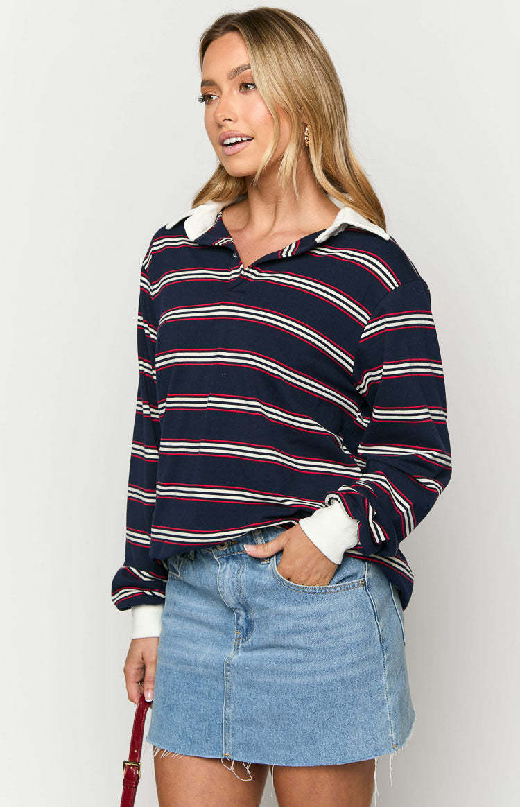 Carey Navy Striped Jersey-Vavasi.All Rights Reserved.