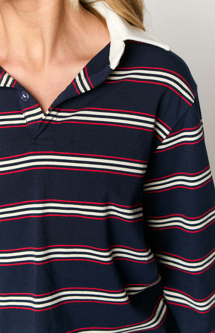 Carey Navy Striped Jersey-Vavasi.All Rights Reserved.