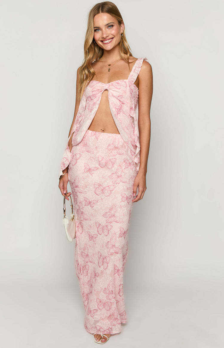 Caspian Pink Butterfly Chiffon Top-Vavasi.All Rights Reserved.