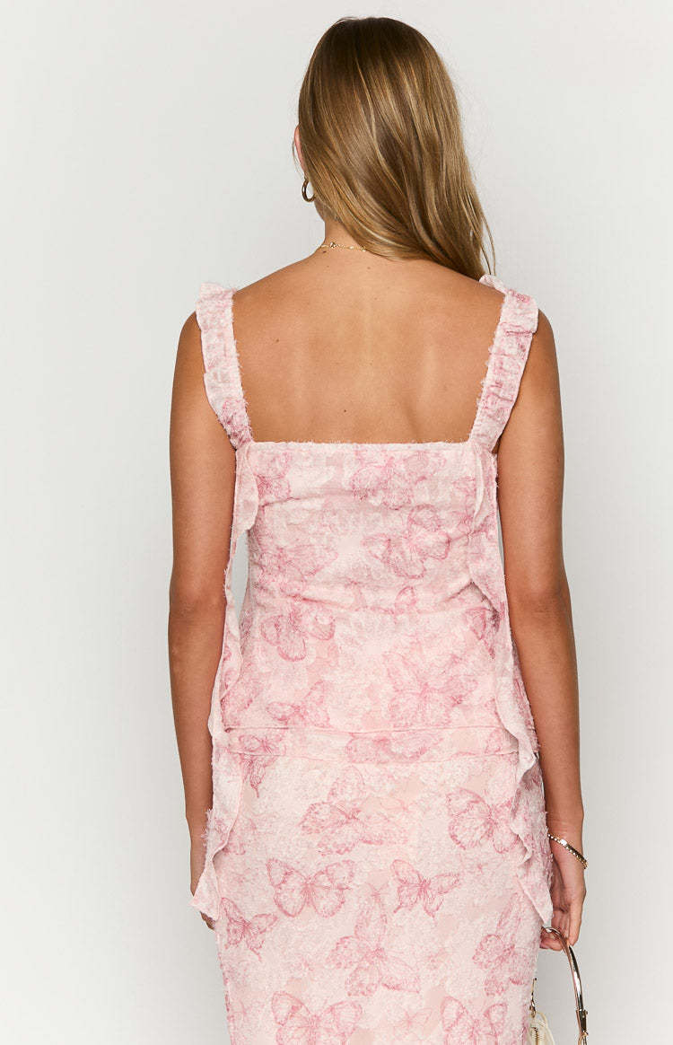 Caspian Pink Butterfly Chiffon Top-Vavasi.All Rights Reserved.