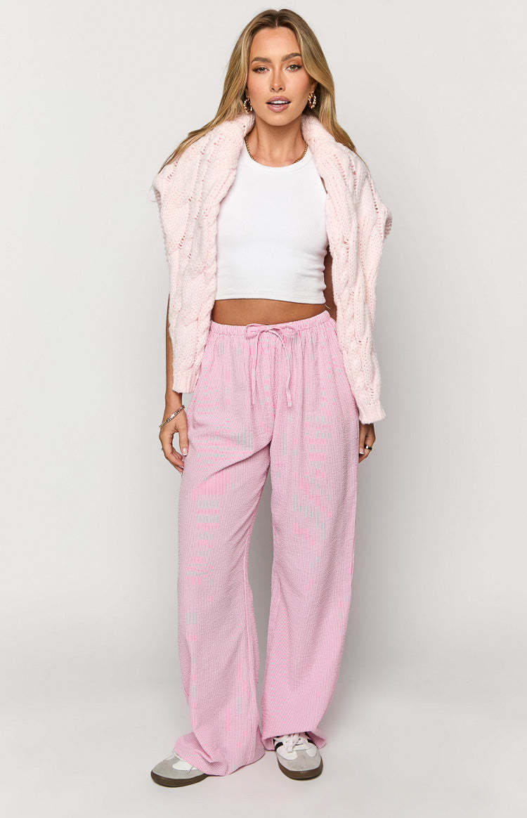 Cici Pink Striped Drawstring Pants-Vavasi.All Rights Reserved.
