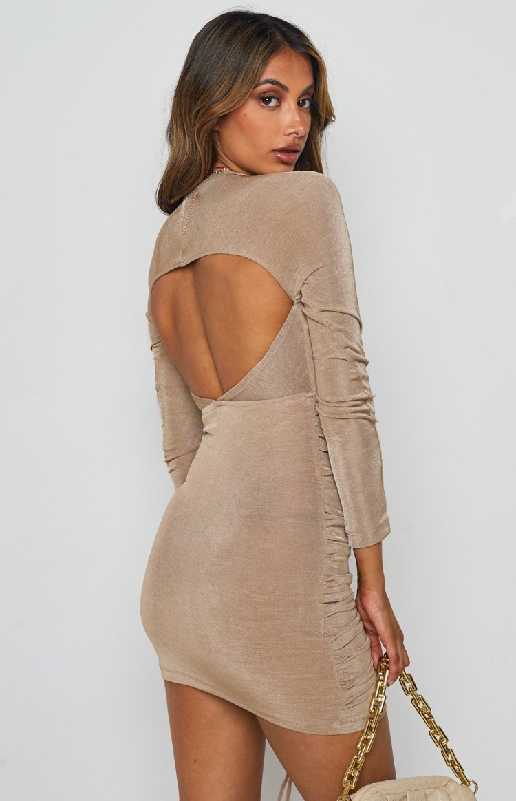 City Girl Ruched Mini Dress Latte-Vavasi.All Rights Reserved.