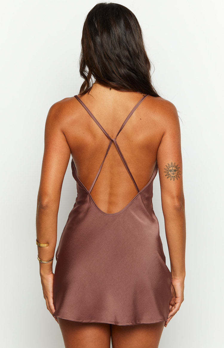 Clarissa Brown Slip Mini Dress-Vavasi.All Rights Reserved.