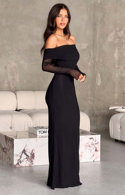 Coraline Black Long Sleeve Maxi Dress-Vavasi.All Rights Reserved.