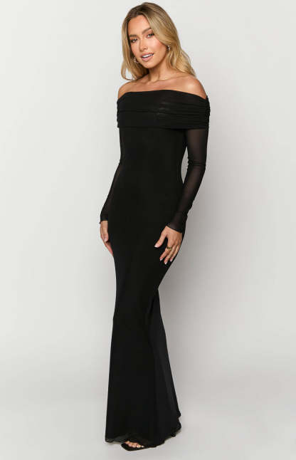Coraline Black Long Sleeve Maxi Dress-Vavasi.All Rights Reserved.