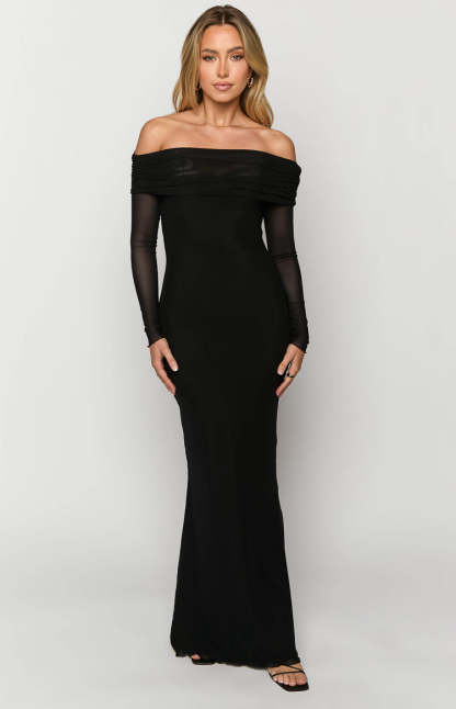 Coraline Black Long Sleeve Maxi Dress-Vavasi.All Rights Reserved.