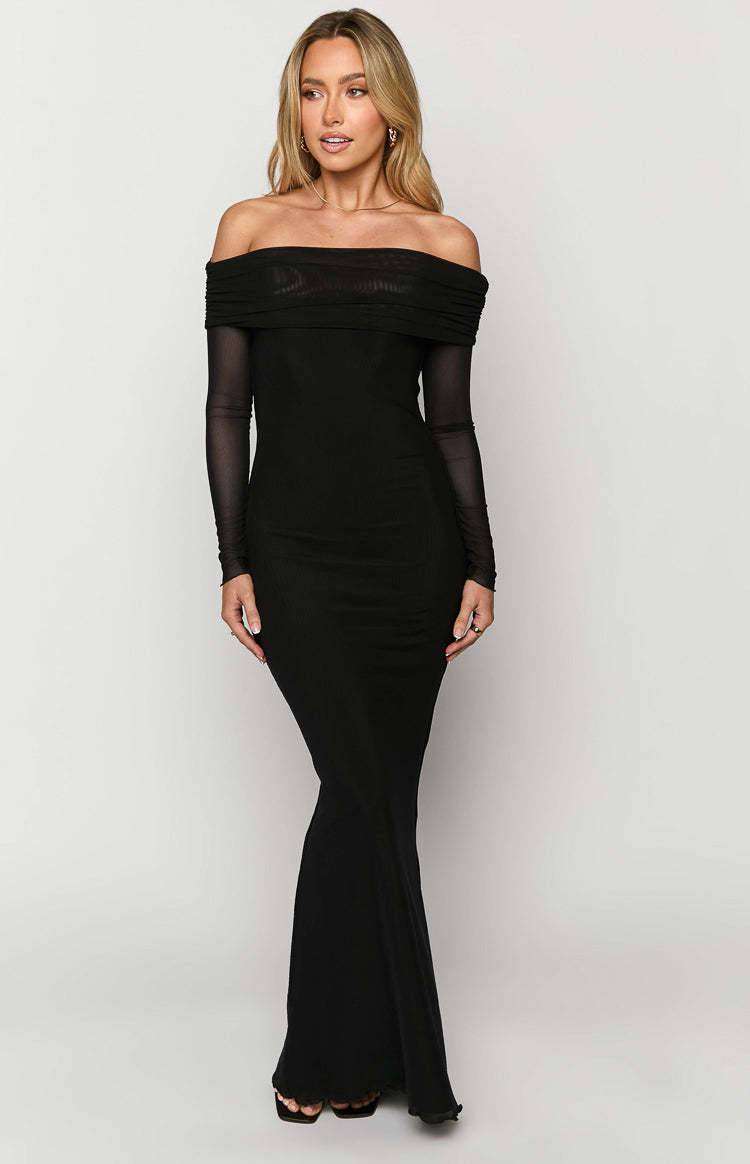 Coraline Black Long Sleeve Maxi Dress-Vavasi.All Rights Reserved.