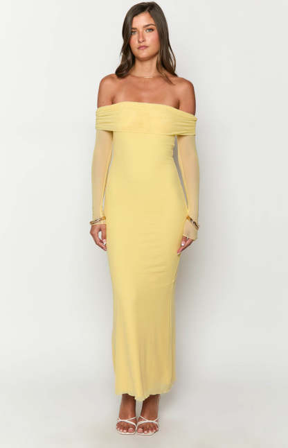 Coraline Yellow Long Sleeve Maxi Dress-Vavasi.All Rights Reserved.