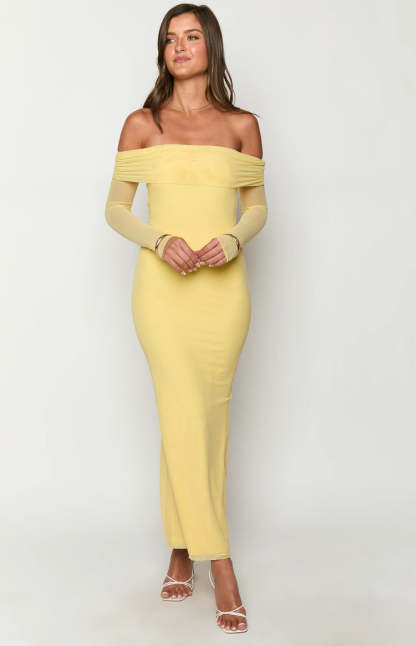 Coraline Yellow Long Sleeve Maxi Dress-Vavasi.All Rights Reserved.