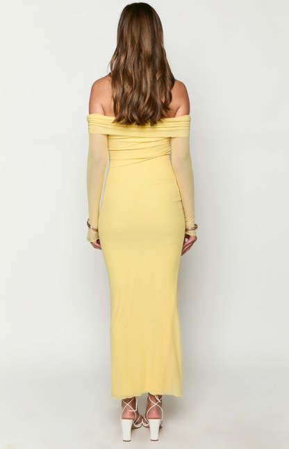 Coraline Yellow Long Sleeve Maxi Dress-Vavasi.All Rights Reserved.