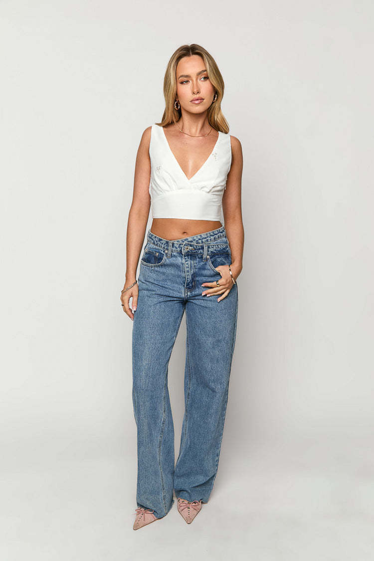 Dahlia White Embellished Crop Top-Vavasi.All Rights Reserved.