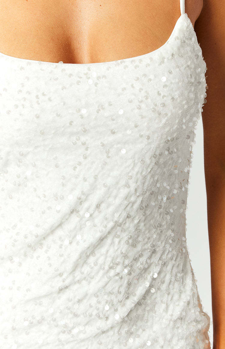 Dallas White Sequin Mini Dress-Vavasi.All Rights Reserved.