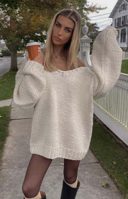 Delvey Cream Chunky Knit Sweater-Vavasi.All Rights Reserved.