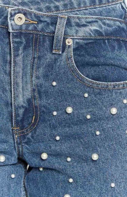 Denim Dazzle Pearl Mid Wash High Waisted Jeans-Vavasi.All Rights Reserved.