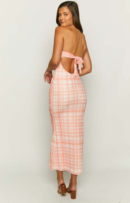 Diane Orange Check Midi Dress-Vavasi.All Rights Reserved.
