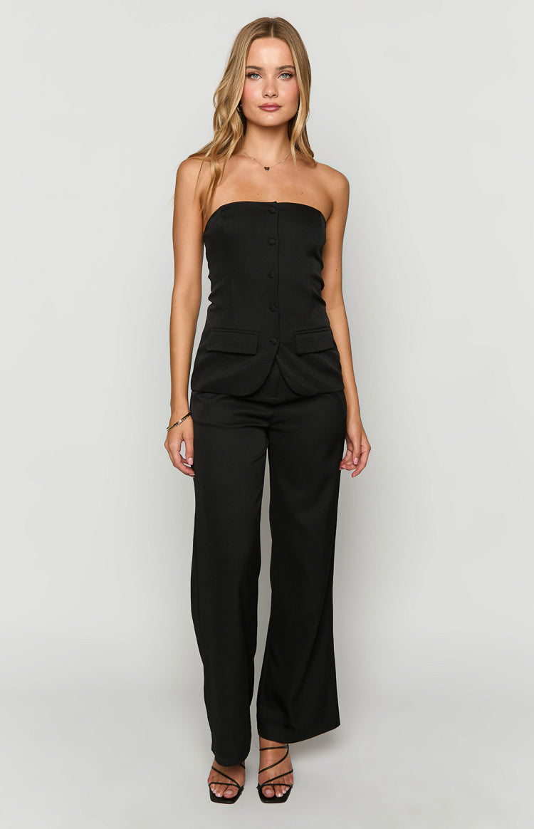 Dien Black Strapless Button Up Top-Vavasi.All Rights Reserved.