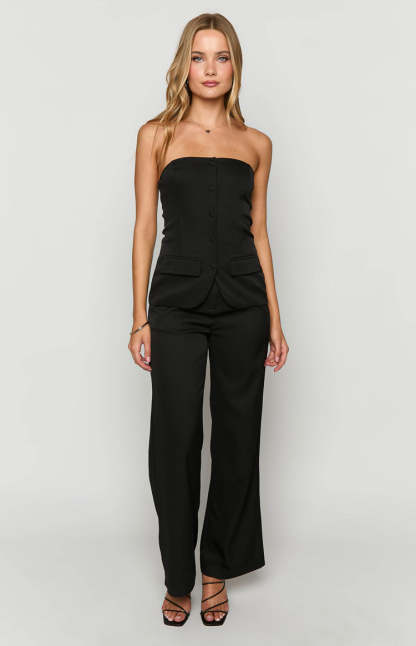Dien Black Strapless Button Up Top-Vavasi.All Rights Reserved.