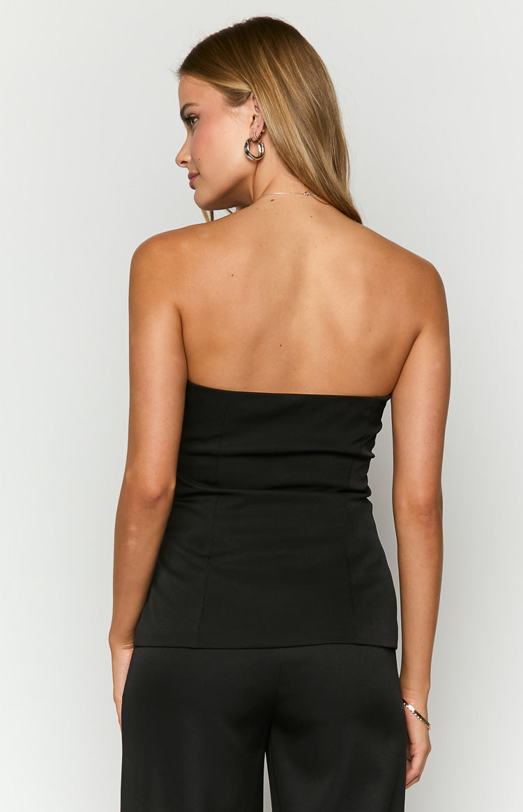 Dien Black Strapless Button Up Top-Vavasi.All Rights Reserved.