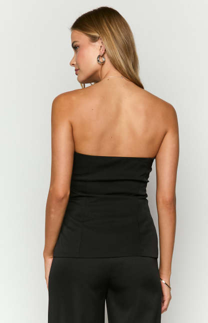 Dien Black Strapless Button Up Top-Vavasi.All Rights Reserved.